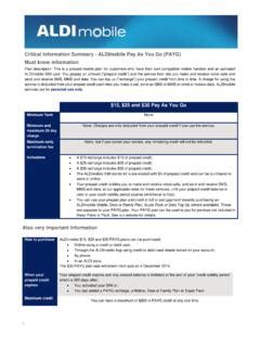 Critical Information Summary ALDImobile Pay As You Go .